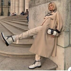 All Saints Donita Off White Leather Hiking Lace Up Combat Boots